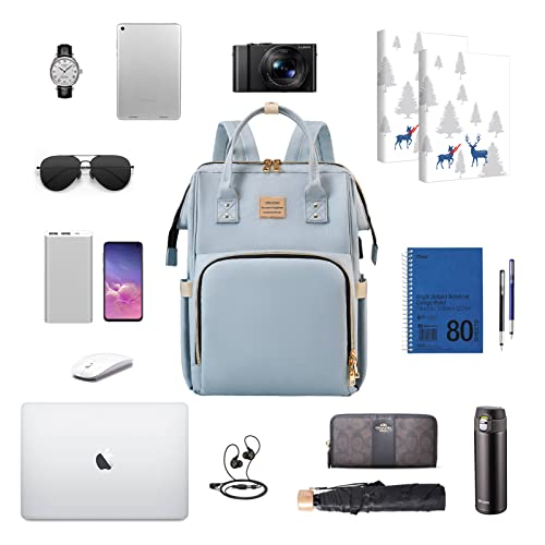 Image of VSNOON Laptop Backpack for Women, 15.6 Inch College School Backpack with USB Charging Port, Water Resistant Laptop Backpack for Travel /Work /Girls /Nurse /Teacher (Blue)