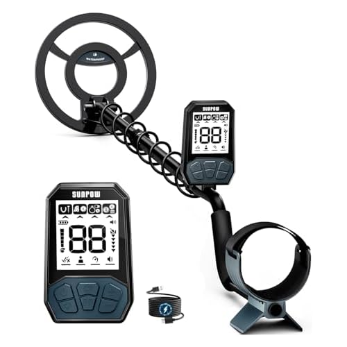 SUNPOW Rechargeable Metal Detector for Adults & Kids - Gold Finder with 1500mAh Lithium Battery, 20H Runtime, High Accuracy 8" Depth & 4 Modes for Beach & Shallow Water Treasure Hunting