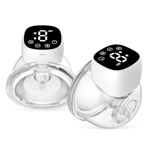 Image of Nonlet Hands Free Breast Pump, Wearable Breastfeeding Pump 3 Modes & 9 Levels, Low Noise Electric Portable Breast Pumps with LED Display, Extended Battery Life, 24mm Flange, 2 Pcs White
