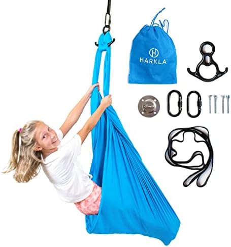 Harkla Sensory Swing - Indoor Swing for Kids with Autism, ADHD, or Sensory Processing Disorder - Comes with Rock Climbing Rated Hardware and Soft Nylon Fabric for Calming Effect, Holds Up to 200lb