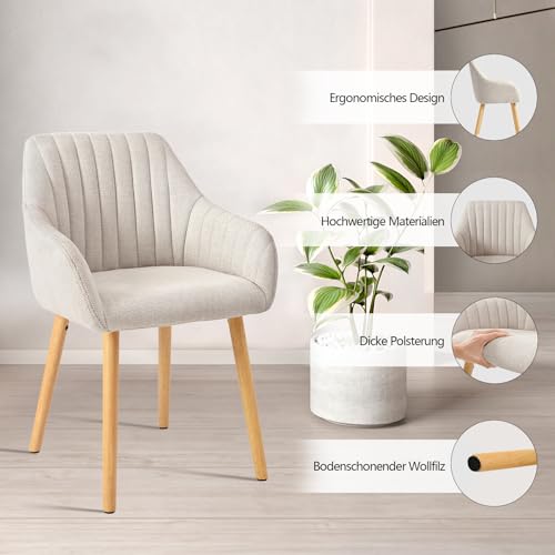 Miniatura 6 de Goeurvant Juego De 2 Sillas De Comedor Beige Con Reposabrazos De Lino, Sillas De Comedor, Silla De Salón, Silla De Cocina