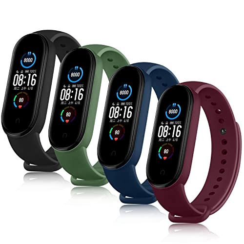 DEOU 4 Pack Correas Compatible con Xiaomi Mi Band 5/6 y Amazfit Band 5, Pulseras de Repuesto Coloridas Suaves de Silicona (No Host)(4Pack C)