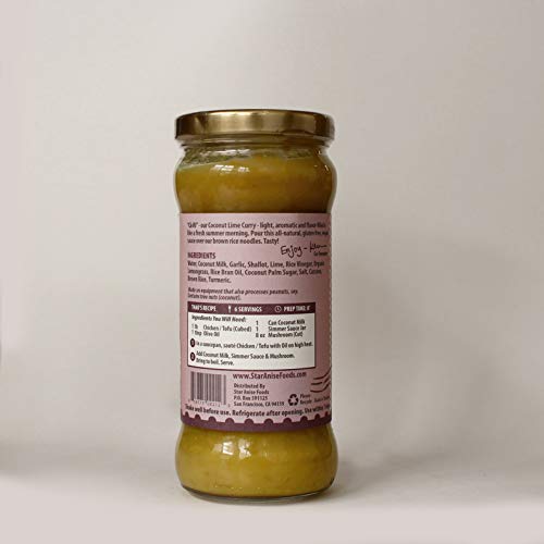 Star Anise Foods Curry Sauce Coconut Lime Curry - 7 Servings, 12 Oz. Per Jar, Case Of 6 Jars, Simmer Sauce, Coconut Curry Simmer Sauce, Fresh Ingredients, No Msg, Vegan, Not Hot Or Spicy #TOP4