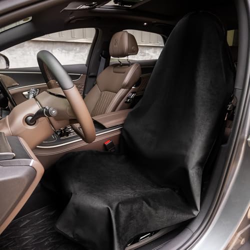 Image of Leader Accessories Velvet Waterproof Car Seat Cover Black Anti-Slip for Gym Workout, Running, Swimming, Beach and Hiking, Universal Bucket Seat Protector for Cars, SUVs and Trucks