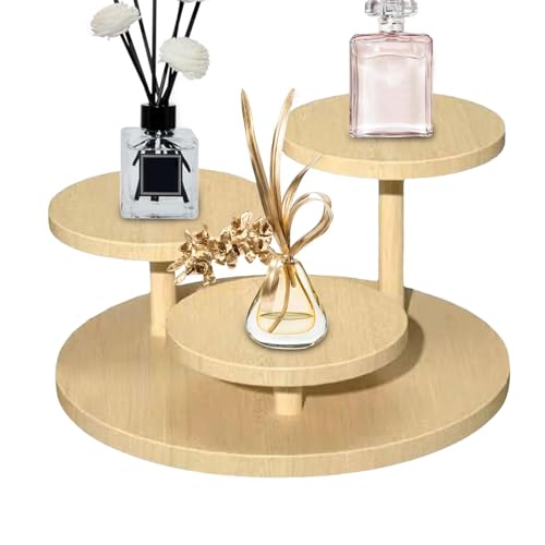 Soporte para cupcakes – Soporte de postre de 3 niveles | Soporte de torre de bambú para exhibir joyas, cosméticos, muñecas, magdalenas | Soporte multiuso para servir bandeja de servir, soporte