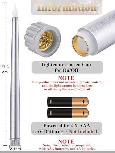 Image of Funtery 48 Pcs Flameless LED Taper Candles Battery Operated Candles Bulk Realistic LED Candlesticks Flickering for Wedding Church Party Home Decor(Silver,11 Inch,Classic Style)