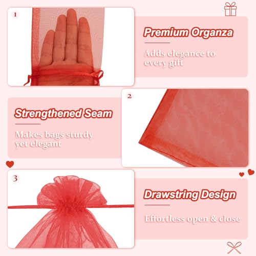 Image of Crweety 50 Pcs Red Organza Bags 3x4 In, Small Mesh Gift Bags with Drawstring, Sheer Gift Pouch for Jewelry Sachet, Wedding Party Favor, Candy, Bridal Shower, Baby Shower Decor & Graduation Gifts