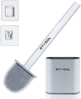 Toilet Brush and Holder Set for Bathroom, Flexible Toilet Cleaning Bowl Brush Head with Silicone Bristles, Compact Size for Storage and Organization