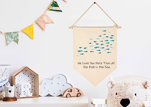 Geanhil We Love You More Than All The Fish In The Sea- Flag Sign Gifts For Boys Girls Kids Baby Newborn -Banner Wall Art Gifts For Nursery Baby Room Playroom Bedroom Front Door-New Home Christmas Gift thumb #1