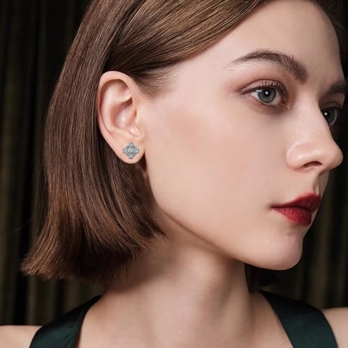 Small 925 Sterling Silver Earrings With Round Moonstone/Zirconia/Turquoise/Hummingbird/Square Zircon/Star Of David/Celtic Knot/Leaf/Starfish Simple And Fashionable Jewelry Gift For Men And Women.4