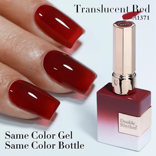 Double Rhythm 15 ML Gel Nail Polish Pure Sheer Same Color Same Bottle Soak Off Gel Polish Art Manicure Salon DIY at Home for Women (Jelly Red-A1371) - Image 3
