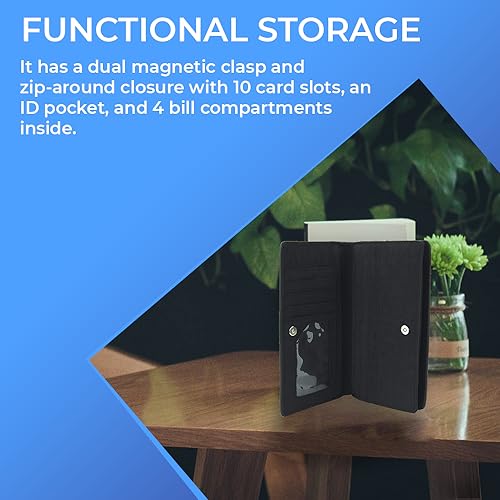 SAGEFINDS Vintage “Book of Wealth” Wallet | Multi Card and Cash Holder | Magnetic Clasp Closure and Zip Around | Vinyl | 4” x 7.5”4