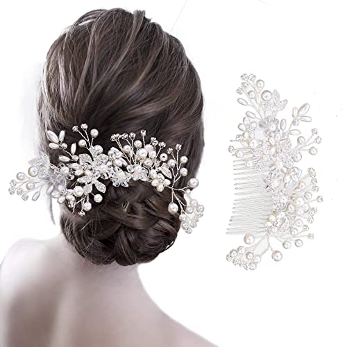 TSHAOUN Bijoux de cheveux de mariée peigne mariage élégant diadème peigne de mariée dames bijoux de perles cheveux de mariage floraux adaptés aux mariages et autres occasions