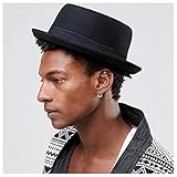 Buen sombrero u&h 2019 Buen Sombrero Hombres Pork Pie Sombrero Papá Invierno Negro Fedora Hat for Caballero Jazz Sombrero Plano Tamaño M L XL 100% de Lana (Color : Negro, tamaño : 56-57CM)