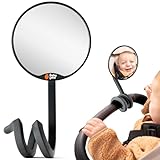 Baby Uma Stroller Mirror for Baby - 100% Shatterproof Clamp On Mirror, Universal with Tight-Grip Silicone Leg, Easy On 'n Off, Stroller Accessories (⌀ 3.8 in)