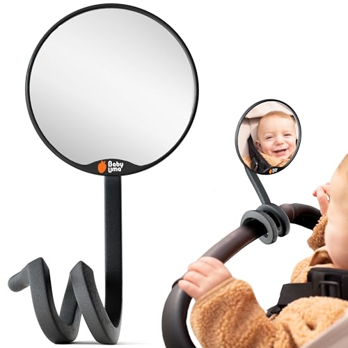 Image of Baby Uma Stroller Mirror for Baby - 100% Shatterproof Clamp On Mirror, Universal with Tight-Grip Silicone Leg, Easy On 'n Off, Stroller Accessories (⌀ 3.8 in)