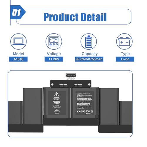 Image of A1618 A1494 Laptop Battery Replacement for MacBook Pro 15 inch Inch Retina A1398 (Mid 2015 Mid 2014 Late 2013) EMC 2910 2909 MJLQ2LL /A MJLT2LL /A 11.36V 99.5Wh 8755mAh
