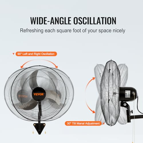 image for VEVOR Wall Mount Fan, 2 PCS 20 inch Oscillating, 3-speed High Velocity