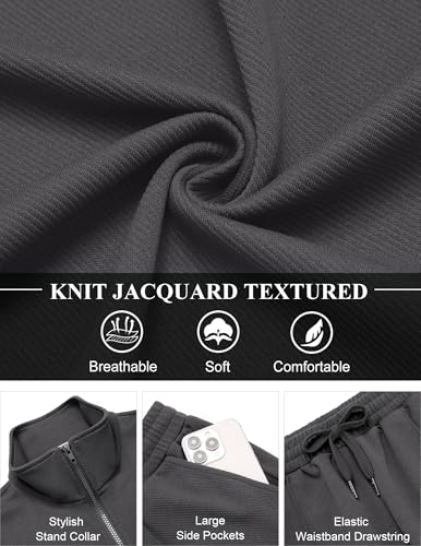 COOFANDY Men's Casual Sweatsuit 2 Piece Athletic Full Zip Tracksuit Jacquard Jogging Set Fashion Jackets And Pants Outfit4