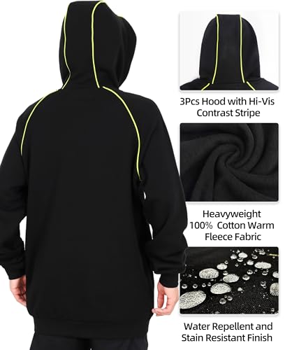 BOCOMAL FR Hoodies Pullover 12oz Heavyweight Cotton Fleece Flame Resistant Contrast Stripe Long Sleeve Hooded Sweatshirts3