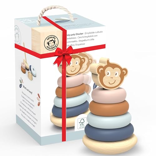 Speedy Monkey Roly Poly - Juguetes apilables de madera de primera calidad, pintura no tóxica, juguetes para bebés de 6 a 12 meses, regalos coloridos y educativos para bebés, para padres, madres y Speedy Monkey Roly Poly - Juguetes apilables de madera de primera calidad, pintura no tóxica, juguetes para bebés de 6 a 12 meses, regalos coloridos y educativos para bebés, para padres, madres y