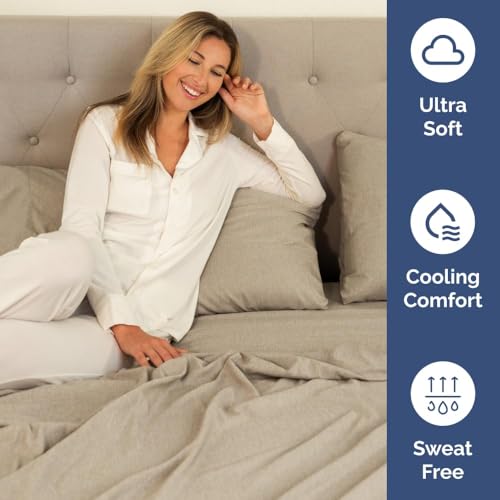 Image of Extra Deep Full Sheet Set - 6 Piece Breathable & Cooling - Heathered Beige | Hotel Luxury Bed Sheets Set, Easy & Secure Fit, Ultra-Soft, Wrinkle & Fade Free, Comfy Sheets Set with Extra Deep Pockets