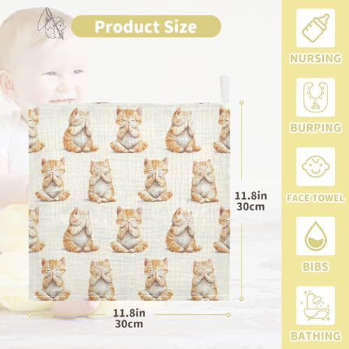 vvfelixl Baby Muslin Washcloths Cartoon Kitten Do Yoga Baby Burp Cloths Cotton Babys Face Towel for Newborn Infants Boys Girls Soft and Absorbent 11.8 X 11.8 in, 3 Pack4