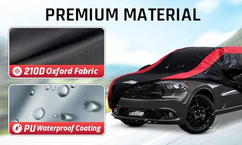 Image of Car Cover Custom Fit Dodge Durango 2004-2025, SUV Cover Waterproof All Weather with Red Strip Design for Rain, Sun, Snow, Dust Protection