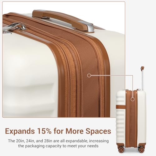 Kono 3-Piece Luggage Set 20/24/28in Expandable Hardside TSA Lock Cream by Kono - Used condition - Image 5