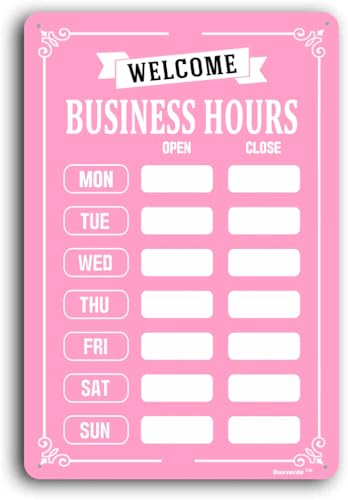Business Hours Store Opening Hours Pink Welcome Sign 8x12 Rust Free Aluminum, Fade Resistant，Weatherproof, Pre-Drilled Holes for Shops