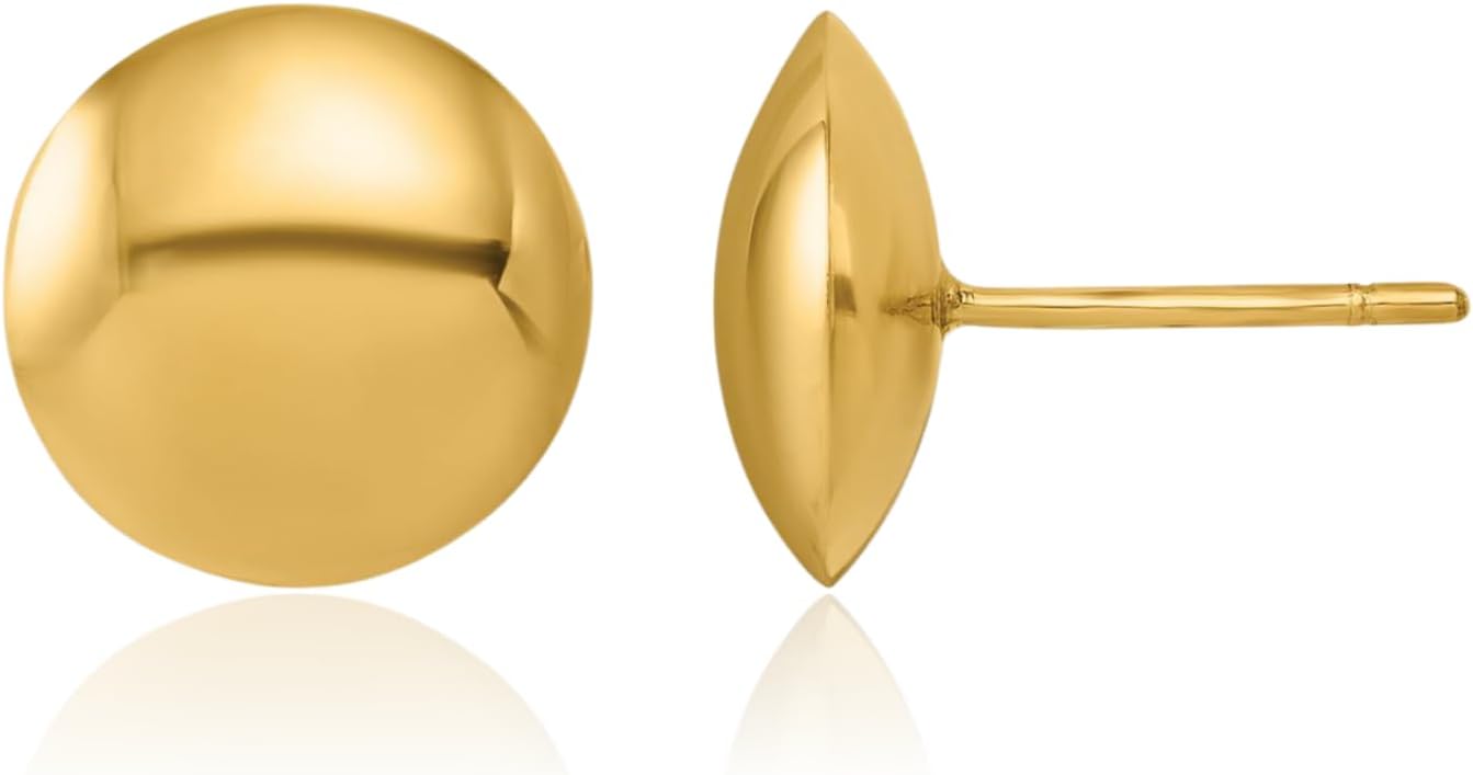 IceCarats 14K Solid Yellow Gold Large Button Stud Earrings 11.6mm 1/2 inch Friction Back For Her