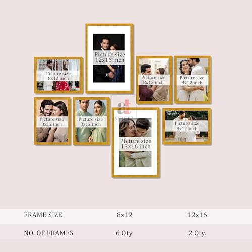 Image of Art Street Photo Frame Set of 8 Gold Wall Decor Collage Display Hanging Family Picture Frames Gallery Collection Decor Items Wall Mount Frames Birthday Anniversary, 8x12 and 12x16 In