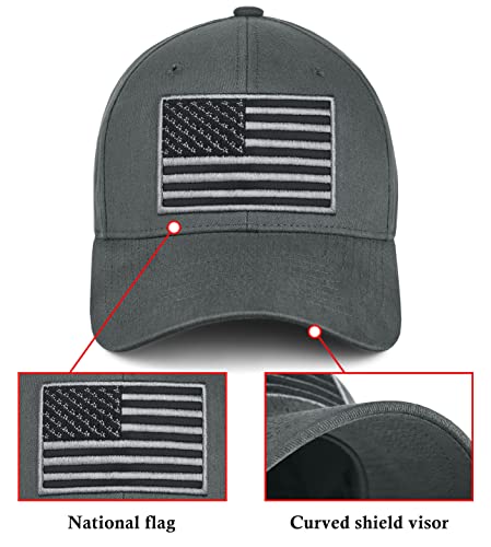 Kiraat 3 Pack American Flag Baseball Cap Unisex,Low Profile Usa Plain Dad Hat For Men＆Women (Black＆Grey＆Green) #TOP2