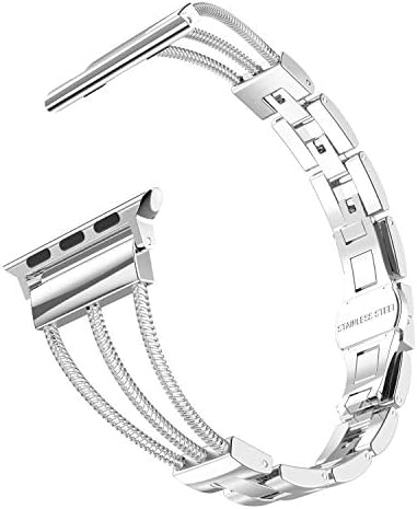 CRODI Silver Compatible with Apple Watch Bands 38mm 40mm iWatch Womens Unique Lines Bracelet Classic Wristband Fashion Dressy Replacement Stainless Steel Metal Cuff Strap Series 4 3 2 1 Sport Edition