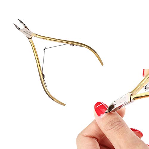 Cuticle Trimmer Cuticle Nippers Nail Art Clipper with Safety Back Lock,Professional Stainless Steel, -1/2 Jaw Dead Skin Remover,Best for Toenail and Fingernail Grooming, Golden