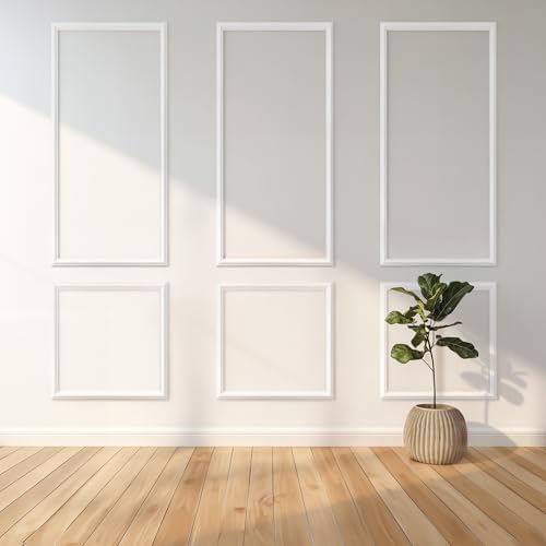 6 Rahmen Vorgeschnittenes Wandleisten Set, Zierleisten DIY Wandform (30pcs) | Fertig zu Montieren, Selbstklebende Akzentwand Stuckleisten Dekor für Wohnzimmer Schlafzimmer Flur