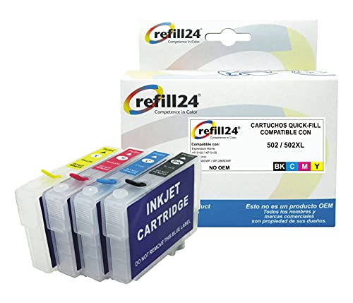 refill24 Cartouches Rechargeables compatibles avec 502/502XL pour imprimantes XP-5100, XP-5105, WF-2860DWF, WF-2865DWF Cover