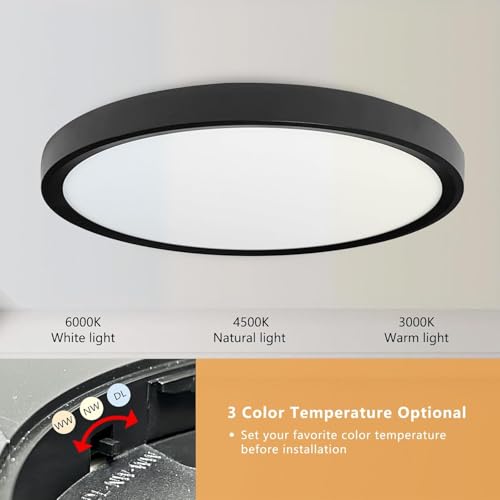 20 Inch LED Flush Mount Ceiling Light, 40W, 4350LM, 3000K/4000K/6000K CCT Selectable Super Slim Round Flat Panel Light for Living Room, Kitchen, Black 2PK by OFFIY - Image 2
