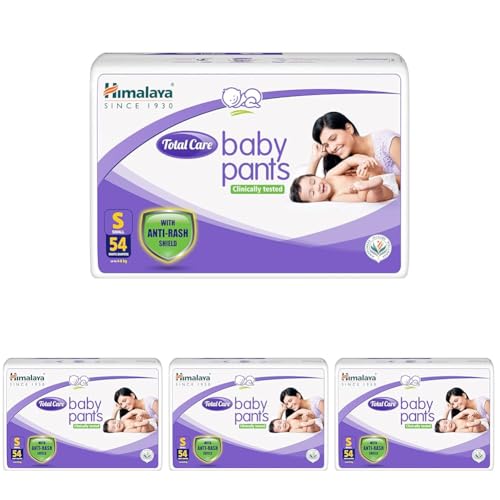 Image of Himalaya Total Care Baby Pants Diapers, Small (4-8 kg), 54 Count, With Anti-Rash Shield, Indian Aloe Vera and Yashad Bhasma, Silky Soft Inner Layer (Pack of 4)
