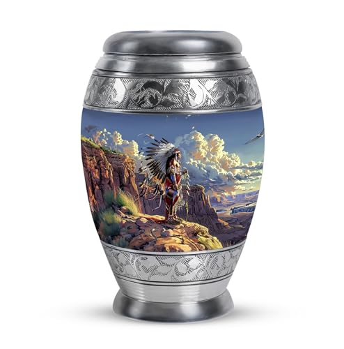 Image of Native American Themed Urns - Memorial Keepsakes for Ashes - Burial Urns for Human Ashes Adult Male - Decorative Urns - Cremation Urns for Men - (3 inch Pack of 1)