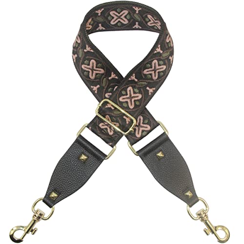 Duwi Wide Handbag & Purse Strap - Broad Multicolor Striped Guitar Style Replacement - Adjustable Canvas Crossbody Bag Strap in Black, Blackish Green, Pink