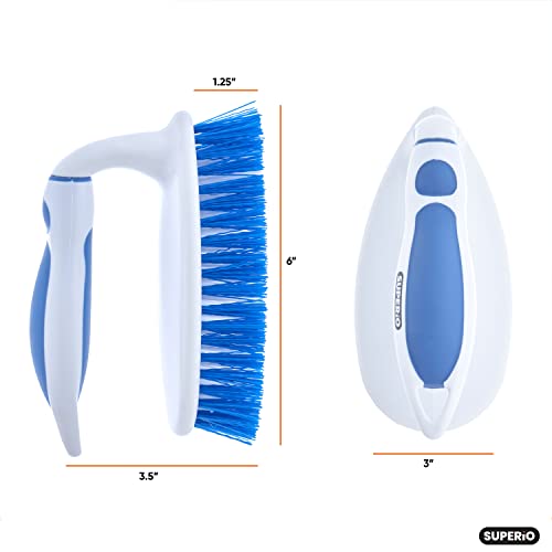 Superio Grout Brush, Dish Brush, Shower Scrubber Cleaning Brush, Stiff Bristles, Comfort Grip Handle, Blue Brush Cleaner For Kitchen, Bathroom, Shower, Sink, Toilet- Vegatable Brush, Carpet Scrubber #TOP1