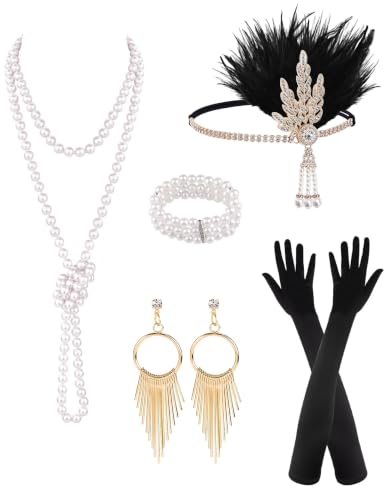 Image of PLULON 6 Pcs 1920s Accessories for Women, Great Gatsby Flapper Dress Accessories Fashion Roaring 20s Costume for Women