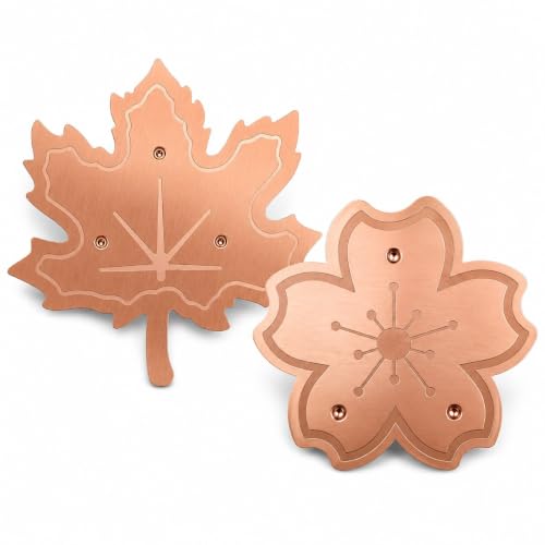 Tuieert Bird Bath Copper Disc 2 Pcs, 99.9% Pure CopperBird Bath Cleaner Plates, Flower & Maple Leaf Garden Bird Bath Accessories for Outdoor Birdbaths, Bowls & Fountains