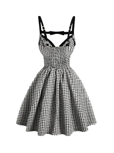 Elegant Camisole Two-Color Bow Decoration, Black and White Plaid Elegant Dress2