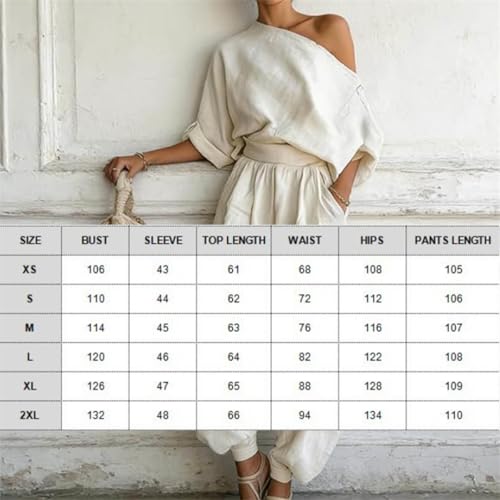 Conjunto de lino premium para mujer con pantalones cónicos en color blanco roto 2