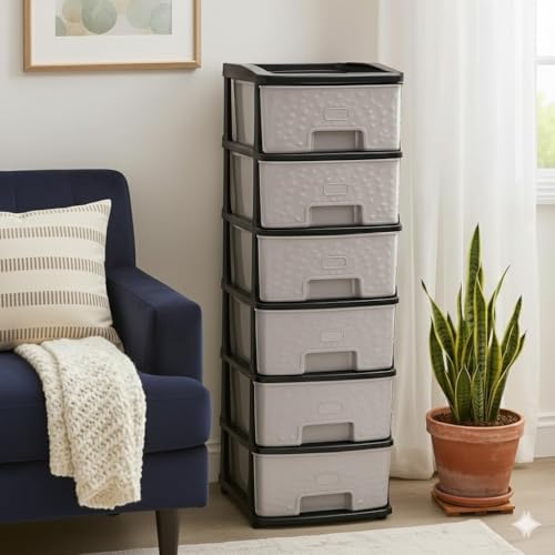Image of 6XL Plastic Modular Drawer Storage Chest Of Drawers Organizer, Large Stomo Racks For Multipurpose Use Likes Home,Office,School (Grey, 6 LAYER) (30cmx38cmx92 cm)
