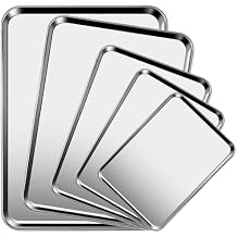 Baking Sheet Set of 5, Stainless Steel Cookie Sheet Baking Sheet Pan, 9/10/12/16/18 Inch, Non Toxic & Heavy Duty & Easy Clean,Duty Nonstick Bakeware Set for Oven Cooking