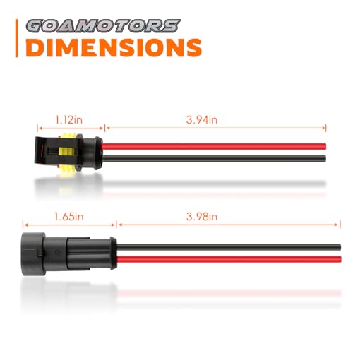 GoaMotors Set of 5 Waterproof Connector 2 Pin Connector fit for Car Truck Boat and Other Wire Connection, 3.93\"/10cm Male and Female Way 16 AWG Wire