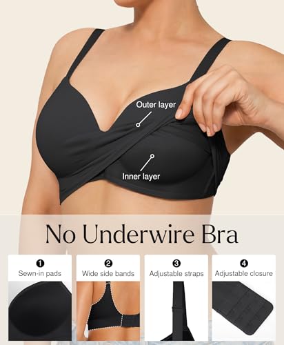 Popilush Bras for Women No Underwire Supportive Push Up Bralettes Wireless Full Coverage Plus Size T-Shirt Bra2